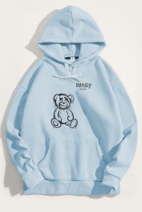 Hoodie in Sky Blue Color with Vanity Teddy Print