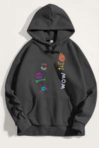 Hoodie in Iron Grey Color with Funky Street Art Print