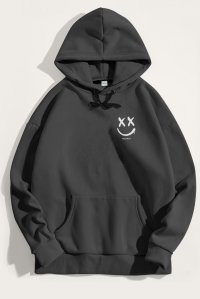 Hoodie in Iron Grey Color with Graffiti Smiley Print