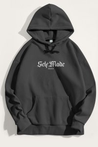 Hoodie in Iron Grey Color with Self Made Man Print