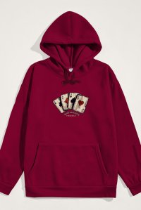 Hoodie in Bordeaux Color with Wild Cards Print