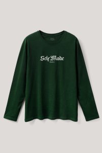 Long Sleeve T-shirt in Green Color with Self Made Man Print