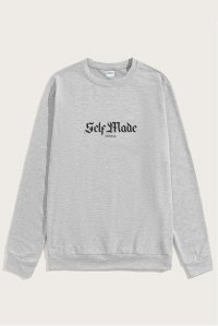 Sweatshirt in Grey Color with Self Made Man Print
