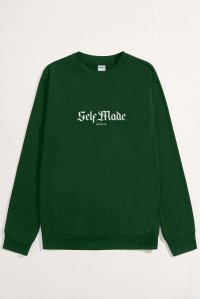 Sweatshirt in Green Color with Self Made Man Print