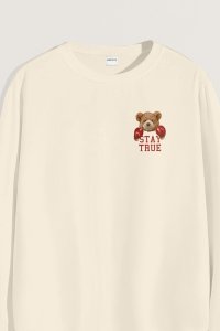 Sweatshirt in Ecru Color with Boxer Teddy Print