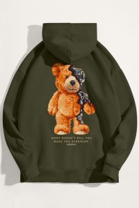Hoodie in Khaki Color with Robotic Teddy Print