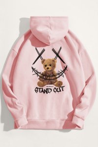 Hoodie in Pink Color with Stand Out Teddy Print