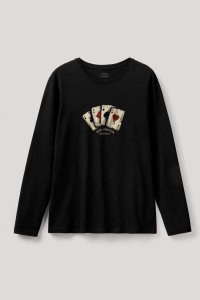 Long Sleeve T-shirt in Black Color with Wild Cards Print