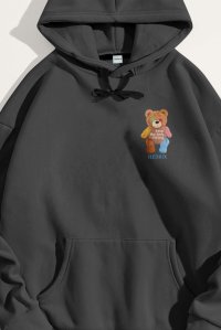 Hoodie in Iron Grey Color with Lovely Teddy Print