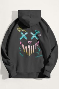 Hoodie in Iron Grey Color with Rebel Smiley Print