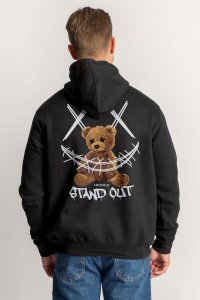 Zip-Up Hoodie in Black color with Stand Out Teddy stamp