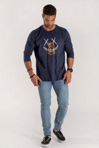 Long Sleeve T-shirt in Blue Color with Mad Teddy Print