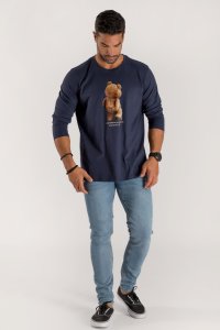 Long Sleeve T-shirt in Blue Color with Teddys Opinion Print