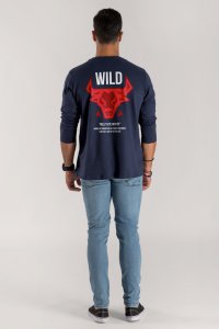 Long Sleeve T-shirt in Blue Color with Bulls Eye Print
