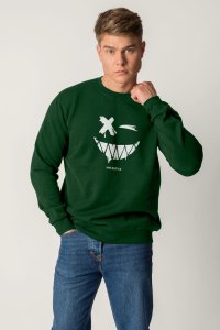 Sweatshirt in Green Color with Angry Smiley Print
