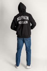 Zip-Up Hoodie in Black color with No Pain No Gain stamp