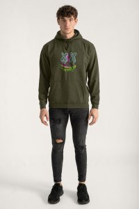 Hoodie in Khaki Color with Neon Trip Print