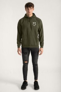 Hoodie in Khaki Color with Graffiti Smiley Print