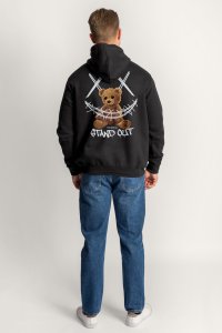 Zip-Up Hoodie in Black color with Stand Out Teddy stamp