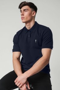 Polo Shirt Slim Fit in Blue Color with Ace Reversed stamp