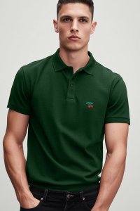 Polo Shirt Slim Fit in Green Color with Cherry stamp