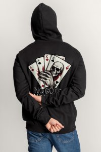 Zip-Up Hoodie in Black color with No Guts No Glory stamp