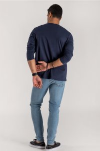Long Sleeve T-shirt in Blue Color with Self Made Man Print