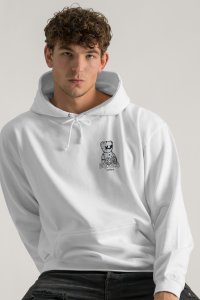 Hoodie in White Color with Worldwide Teddy Print