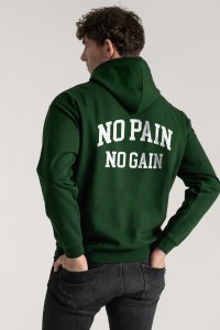 Hoodie in Green Color with No Pain No Gain Print