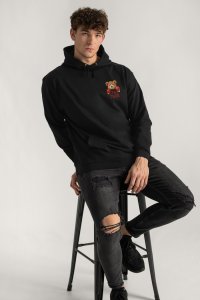 Hoodie in Black Color with Boxer Teddy Print