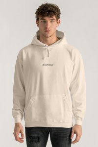Hoodie in Ecru Color with Minimal Hedrix Print