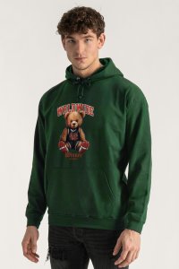 Hoodie in Green Color with Wordwide Winner Teddy Print