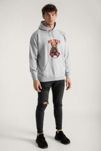 Hoodie in Grey Color with Wordwide Winner Teddy Print