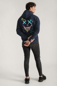 Hoodie in Blue Color with Rebel Smiley Print