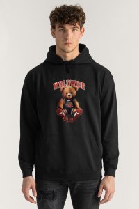 Hoodie in Black Color with Wordwide Winner Teddy Print