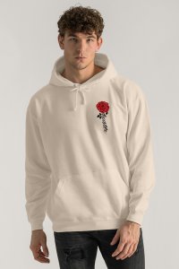 Hoodie in Ecru Color with Hustle Rose Print
