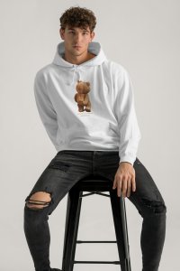 Hoodie in White Color with Teddys Opinion Print