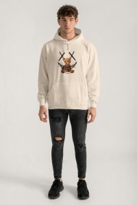 Hoodie in Ecru Color with Mad Teddy Print