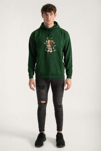 Hoodie in Green Color with Supreme Hustler Teddy Print
