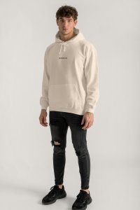 Hoodie in Ecru Color with Minimal Hedrix Print