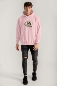 Hoodie in Pink Color with Wild Cards Print