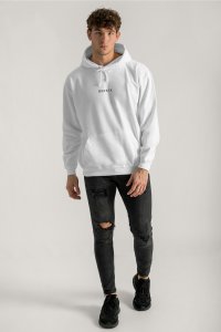 Hoodie in White Color with Minimal Hedrix Print