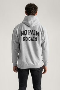 Hoodie in Grey Color with No Pain No Gain Print