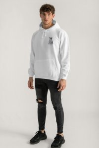 Hoodie in White Color with Worldwide Teddy Print