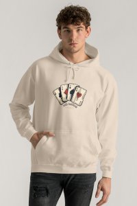 Hoodie in Ecru Color with Wild Cards Print