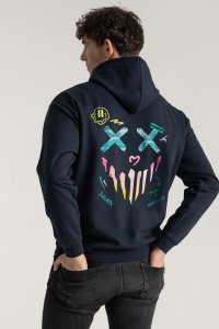 Hoodie in Blue Color with Rebel Smiley Print