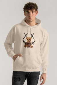 Hoodie in Ecru Color with Mad Teddy Print