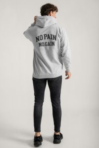 Hoodie in Grey Color with No Pain No Gain Print
