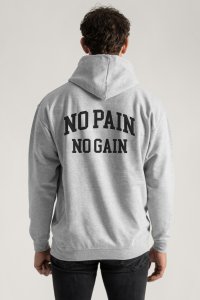 Hoodie in Grey Color with No Pain No Gain Print