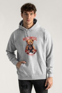 Hoodie in Grey Color with Wordwide Winner Teddy Print